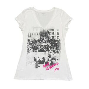 Express Deep V Neck Fitted Graphic Y2K Tshirt Top Size L  2000'